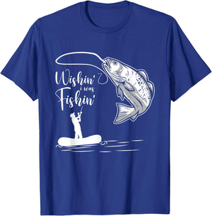 Wishin' I Was Fishin' Carb Bass Trout Fishing Fisherman T-Shirt - T-Shirt | Royal