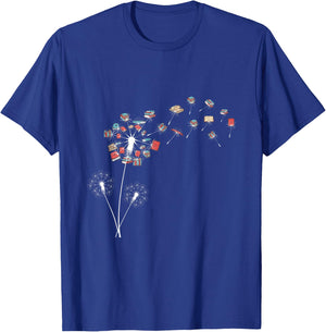 Flying Dandelion Books Flower Reading Book Library Club Fun T-Shirt - T-Shirt | Royal