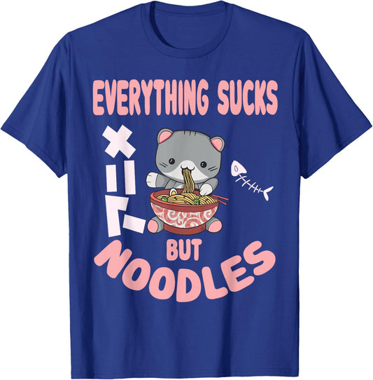 Everything sucks but noodles Pastel Goth Cat Kawaii Men Women T-Shirt - T-Shirt | Royal