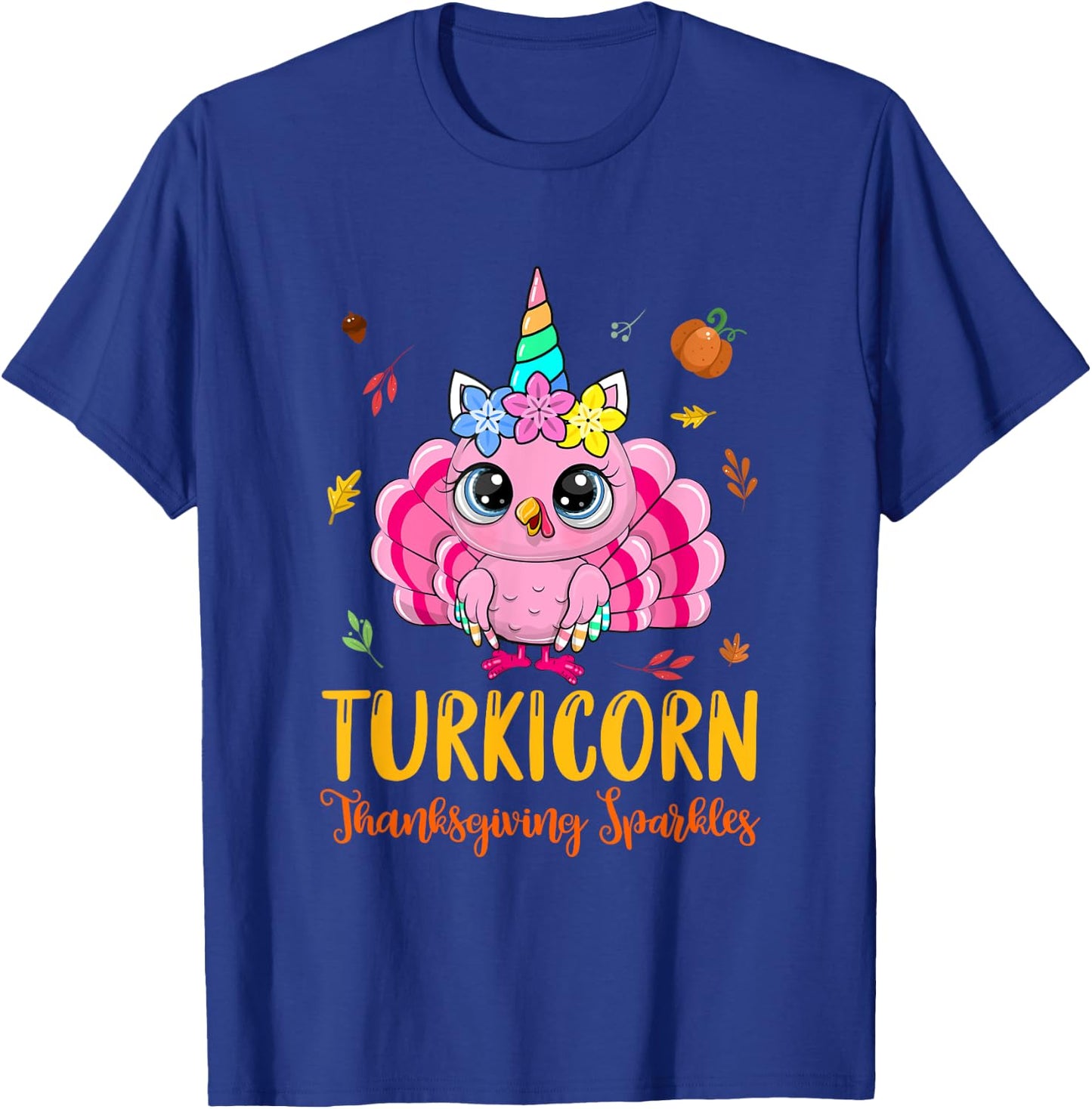 Cute Unicorn Turkey Funny Thanksgiving Turkicorn Girl Kids T-Shirt - T-Shirt | Royal