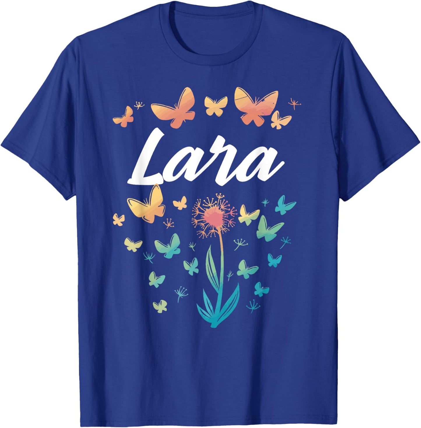 Lara Birthday Sister Butterfly Dandelion Name Lara T-Shirt - T-Shirt | Royal