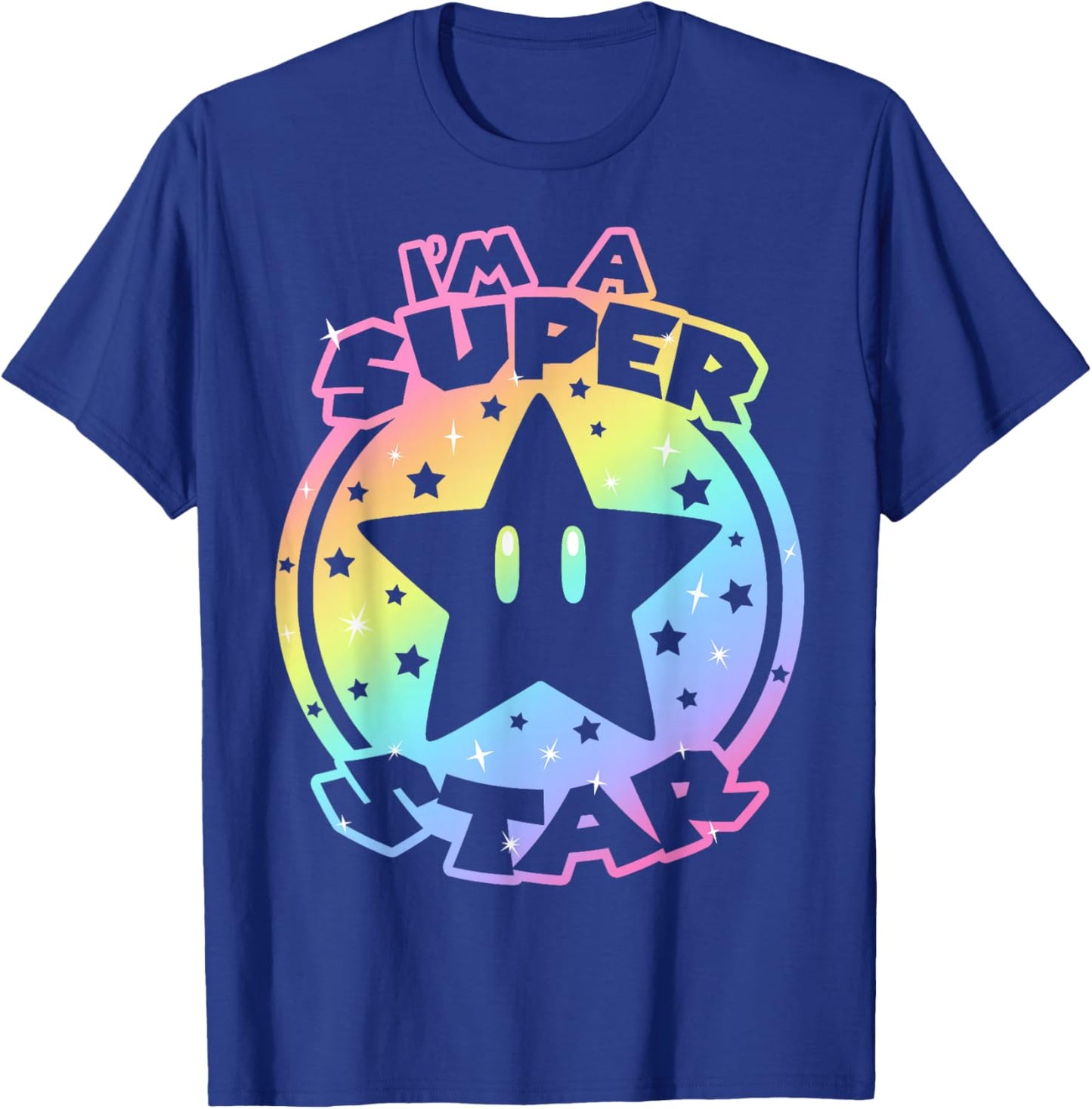 Super Mario World I'm A Super Star Neon Rainbow Fade Logo T-Shirt - T-Shirt | Royal