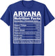 Aryana Nutrition Facts Aryana Name Birthday Shirt T-Shirt - T-Shirt | Royal