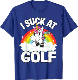 I Suck At Golf Funny Golf Loser Unicorn Sarcastic Golfing T-Shirt - T-Shirt | Royal