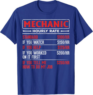 Garage Mechanics Rate Mechanic Hourly Rate Auto Mechanics T-Shirt - T-Shirt | Royal