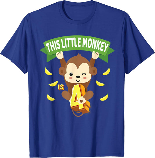 This Little Monkey Is 4 Years Old Kid 4th Birthday Monkeys T-Shirt - T-Shirt | Royal