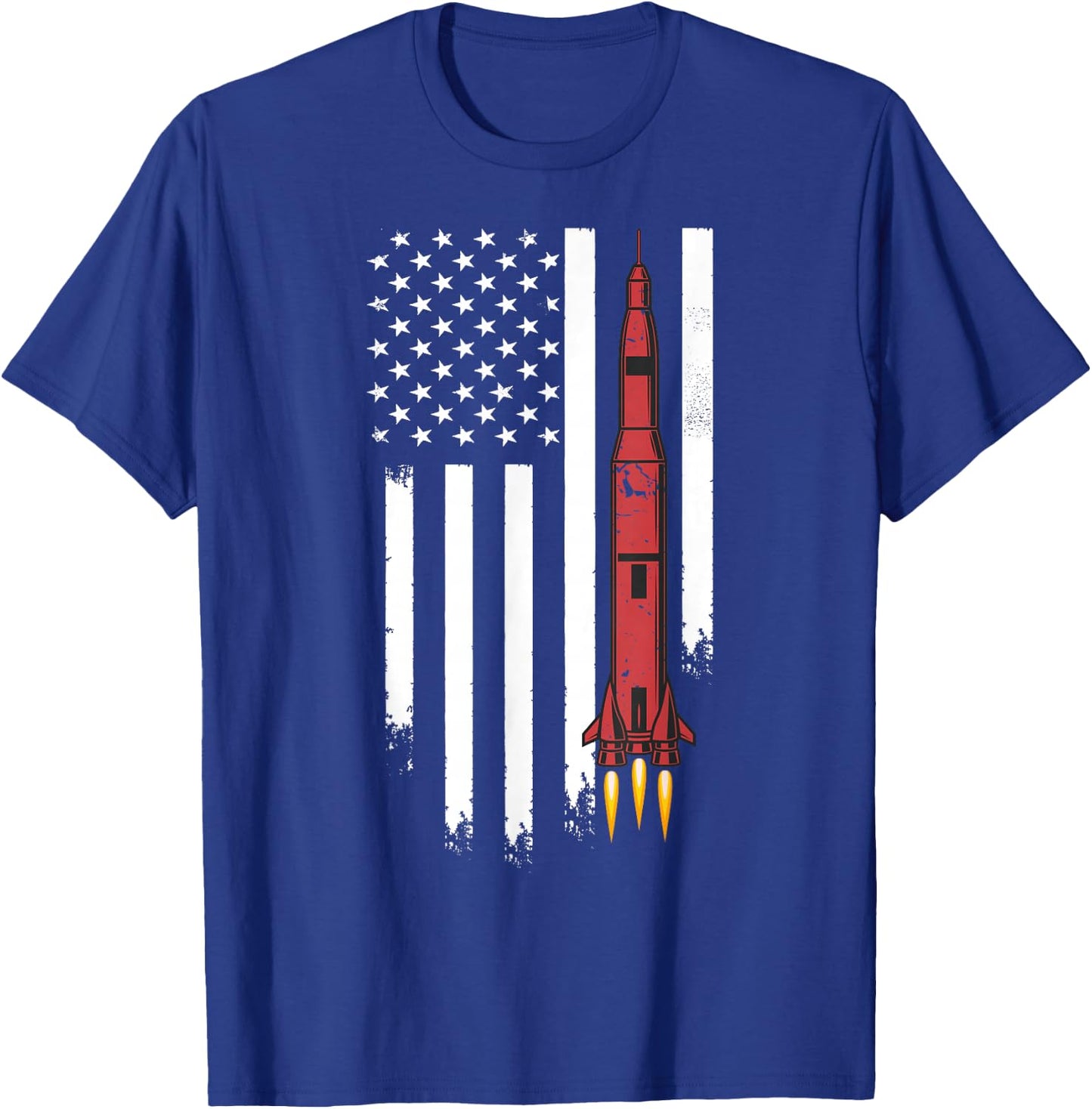 Rocket Spaceship American USA Flag | Aerospace Engineering T-Shirt - T-Shirt | Royal