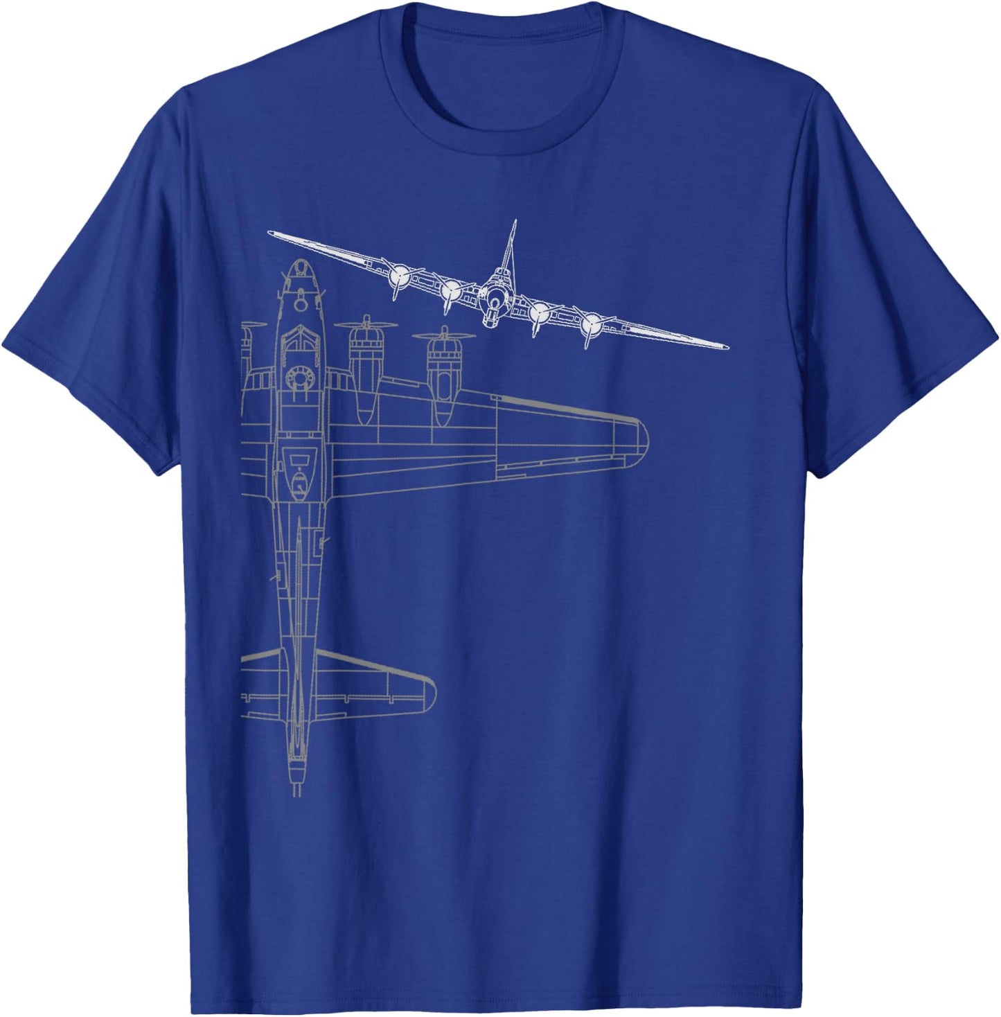 B-17 Flying Fortress WWII Bomber Line Art T-Shirt - T-Shirt | Royal