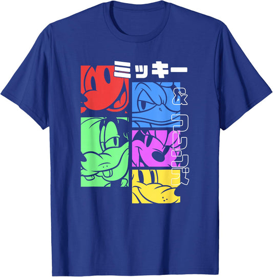Disney Mickey and Friends Pop Character Panels Katakana T-Shirt - T-Shirt | Royal