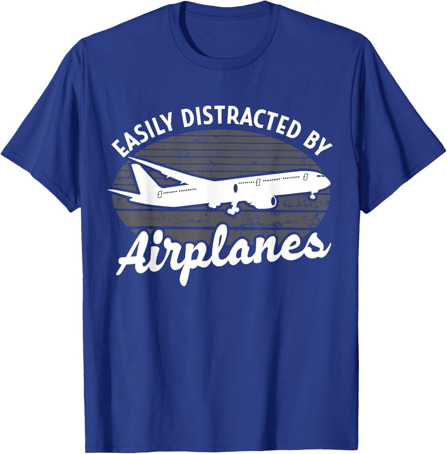 Easily Distracted By Airplanes Aviation Pilot Airplane Lover T-Shirt - T-Shirt | Royal