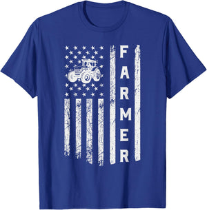 Flag With Tractor Patriotic Farmer Kids Men T-Shirt - T-Shirt | Royal
