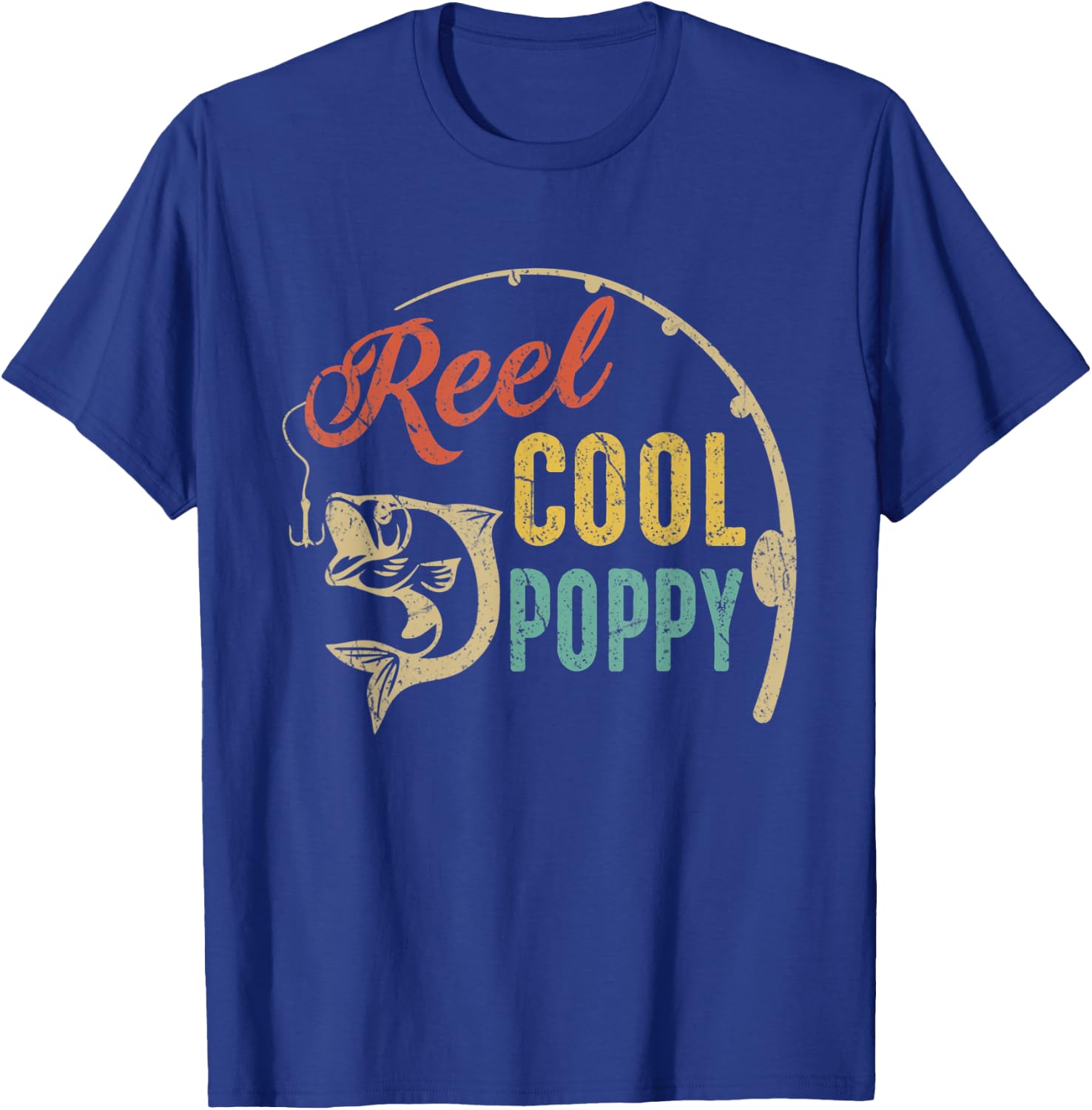 Funny Fathers Day Vintage Fishing Reel Cool Poppy T-Shirt - T-Shirt | Royal