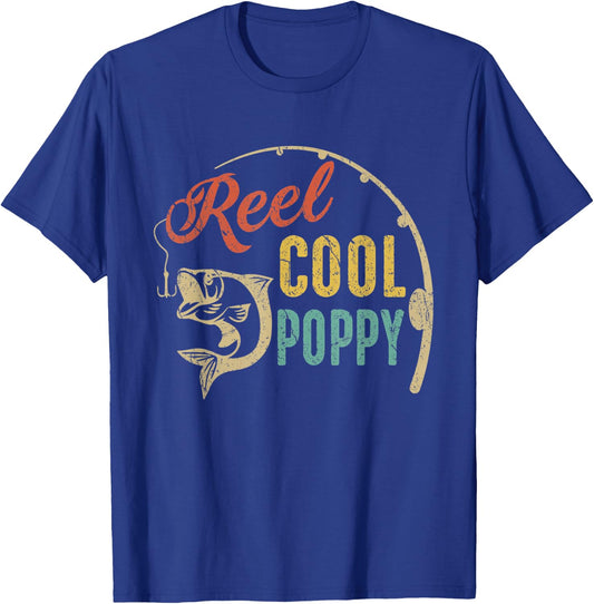 Funny Fathers Day Vintage Fishing Reel Cool Poppy T-Shirt - T-Shirt | Royal