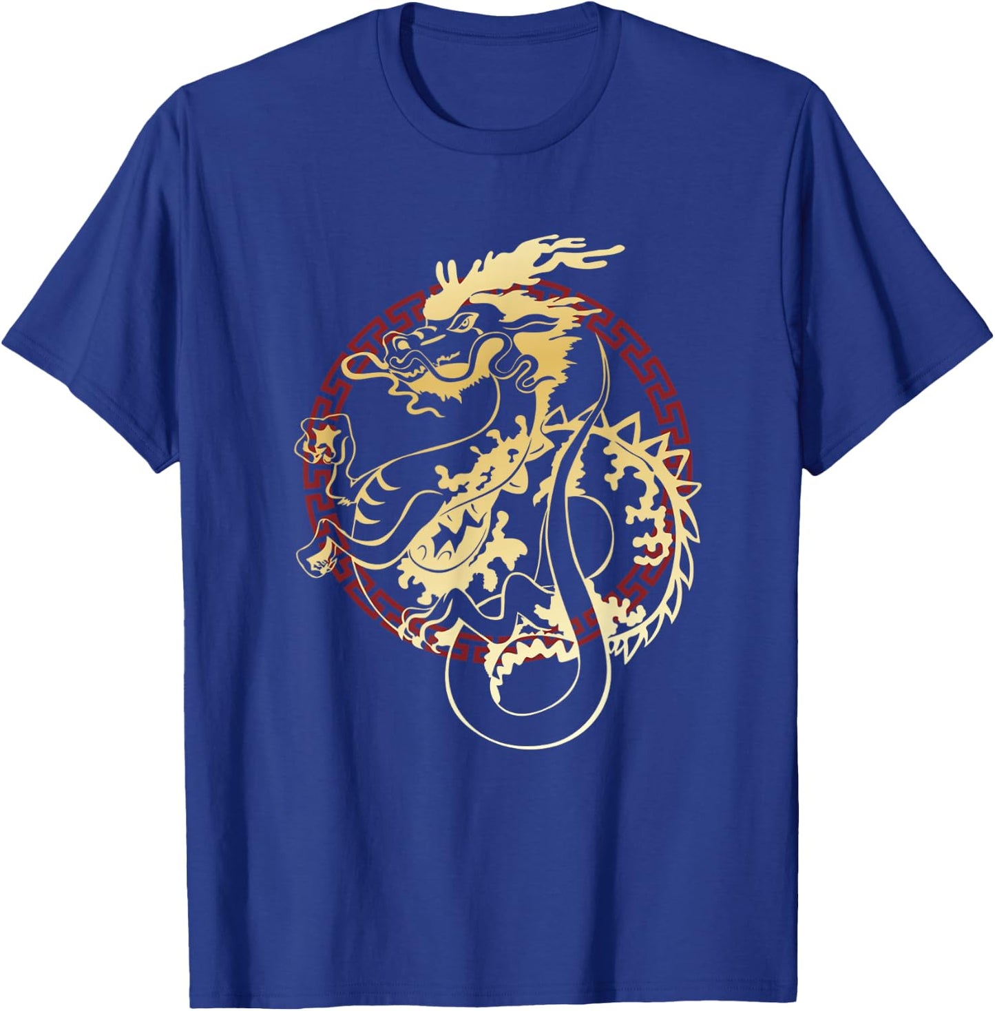 Asian Dragon Oriental With Red Chinese Wind Round Border T-Shirt - T-Shirt | Royal