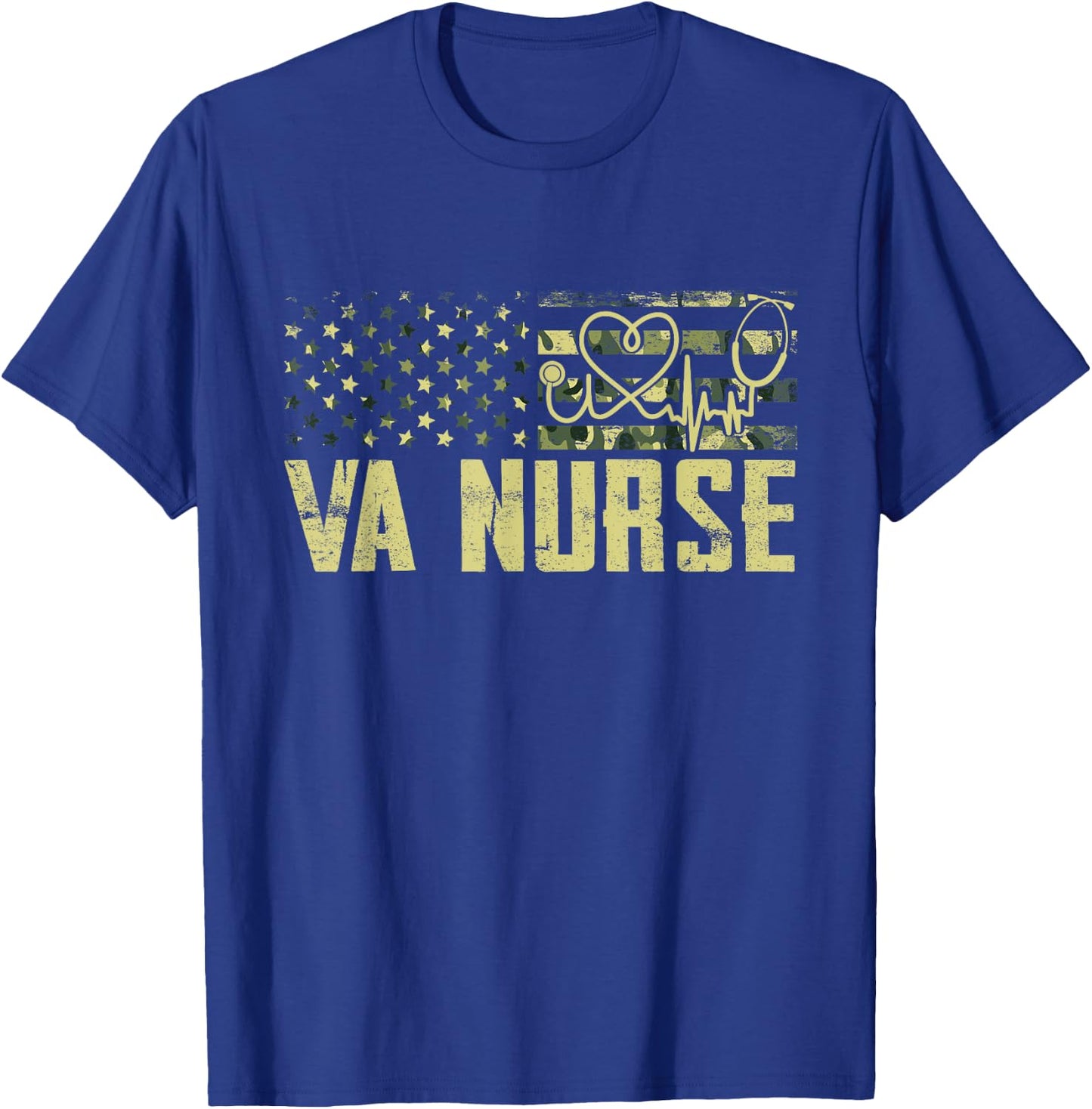 VA Nurse Camouflage USA Flag Patriotic Nurse Week Women Men T-Shirt - T-Shirt | Royal
