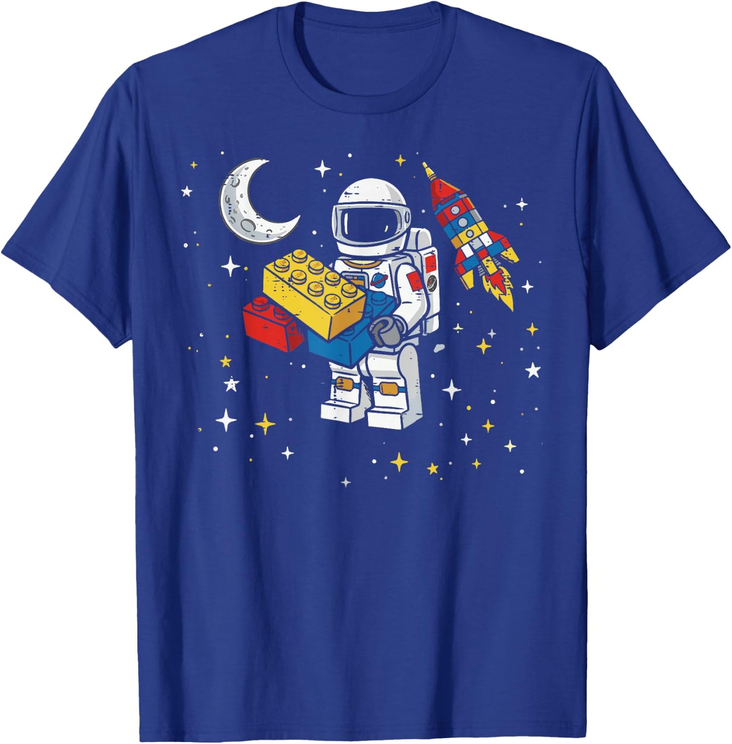 Astronaut Building Blocks Space Shuttle Bricks Boys Kids T-Shirt - T-Shirt | Royal