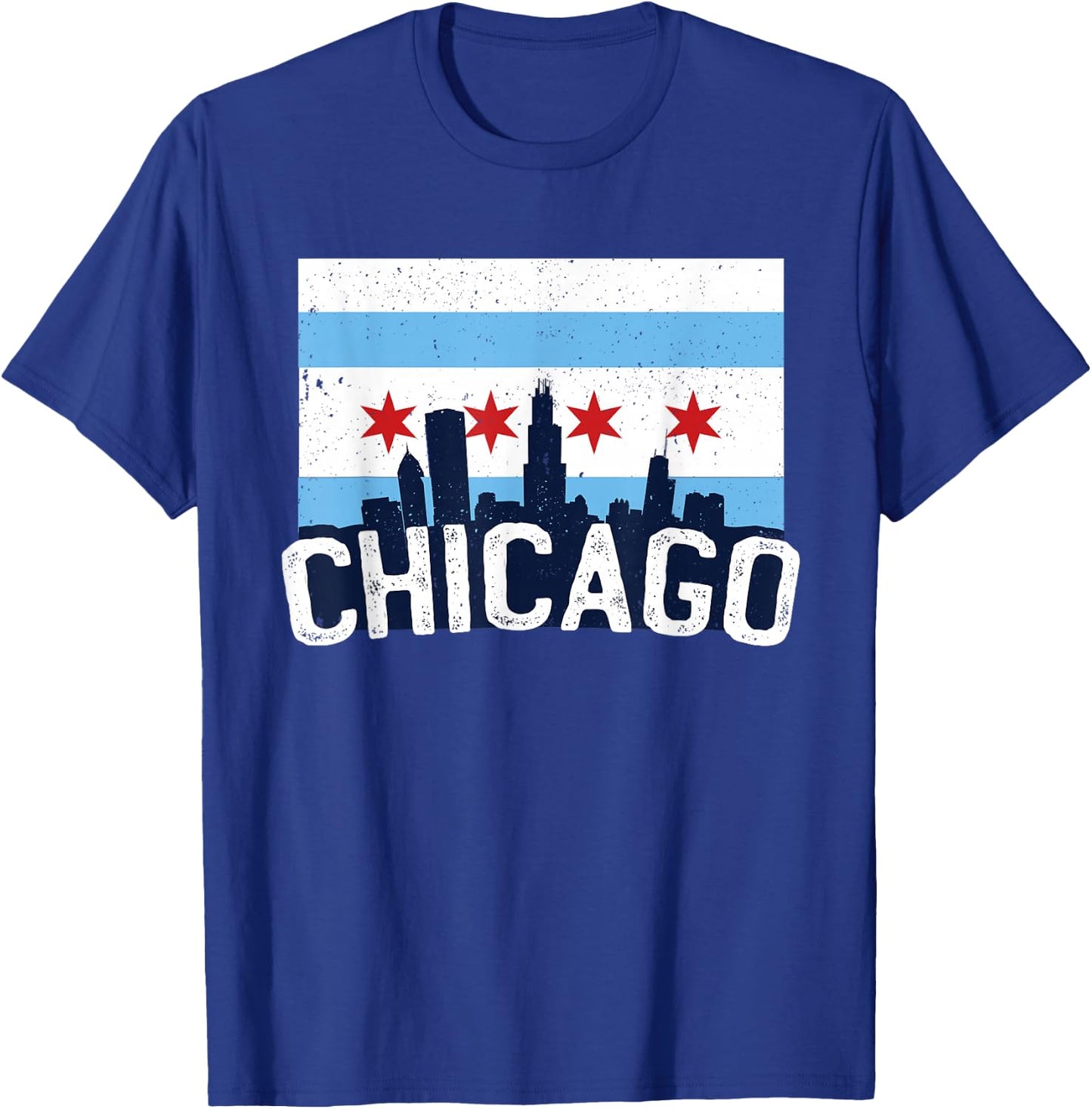 Chicago Skyline City Flag Illinois Souvenir Gift T-Shirt - T-Shirt | Royal