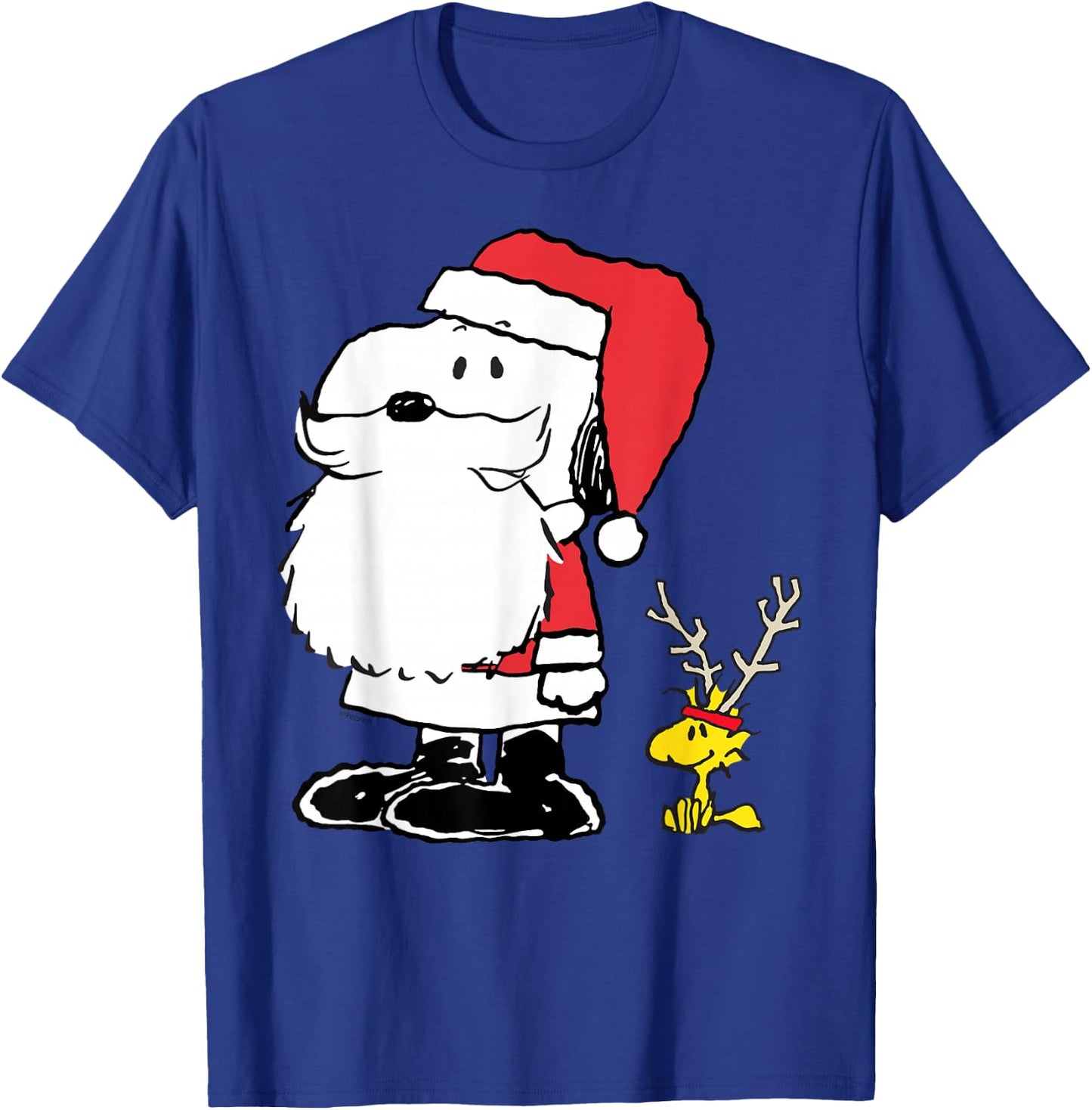 Peanuts Holiday Snoopy Woodstock Antlers Santa Short Sleeve T-Shirt - T-Shirt | Royal