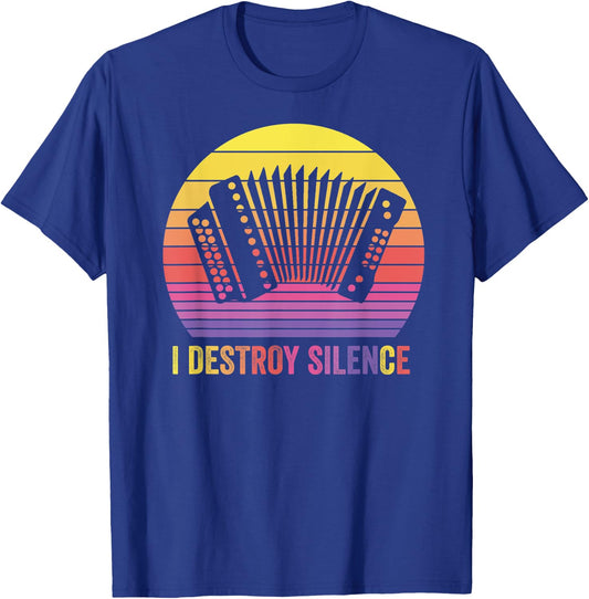 Accordion Retro Vintage I DESTROY SILENCE Funny accordionist T-Shirt - T-Shirt | Royal