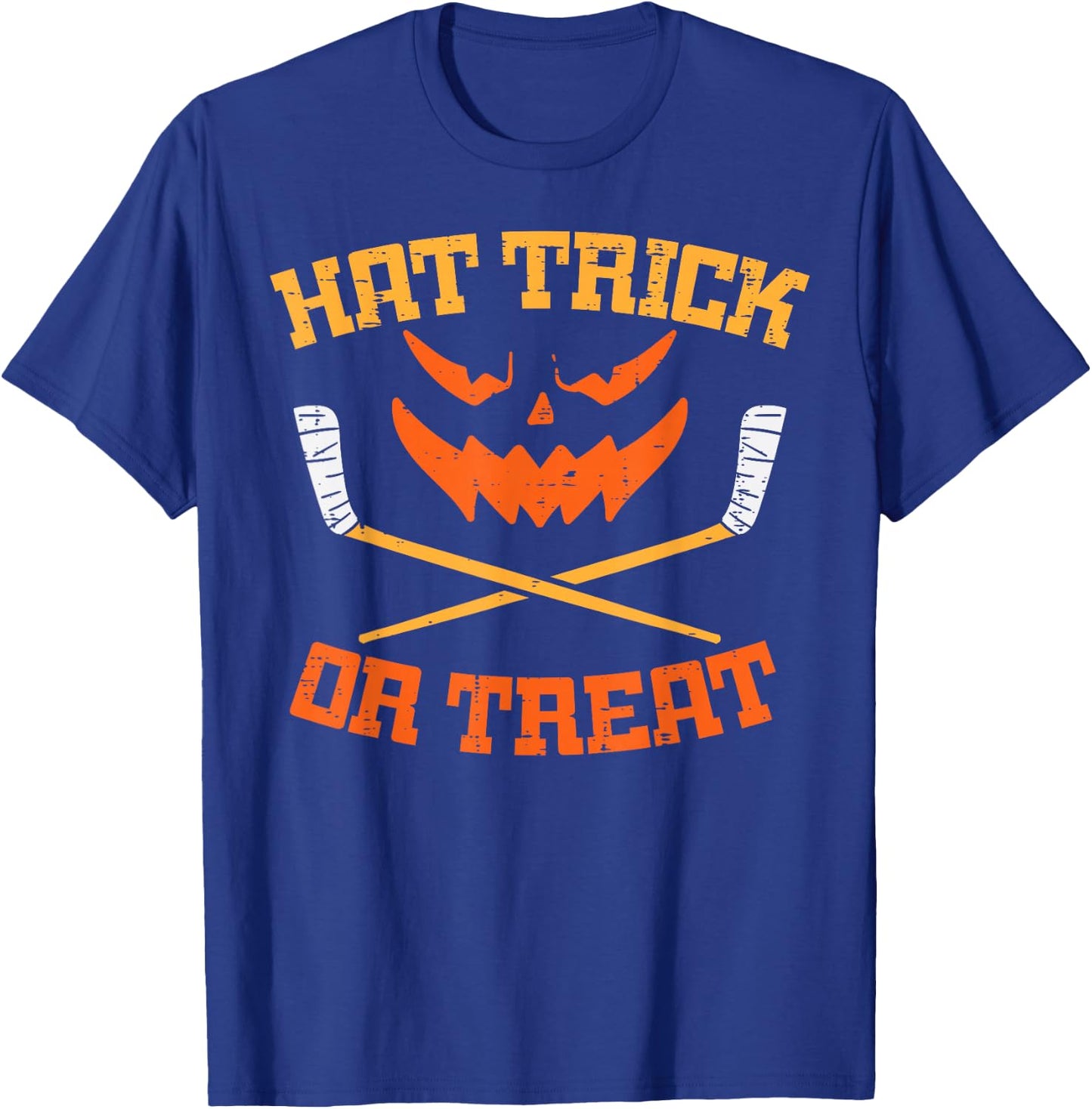 Hat Trick Or Treat Ice Hockey Halloween Boy Men Player Coach T-Shirt - T-Shirt | Royal