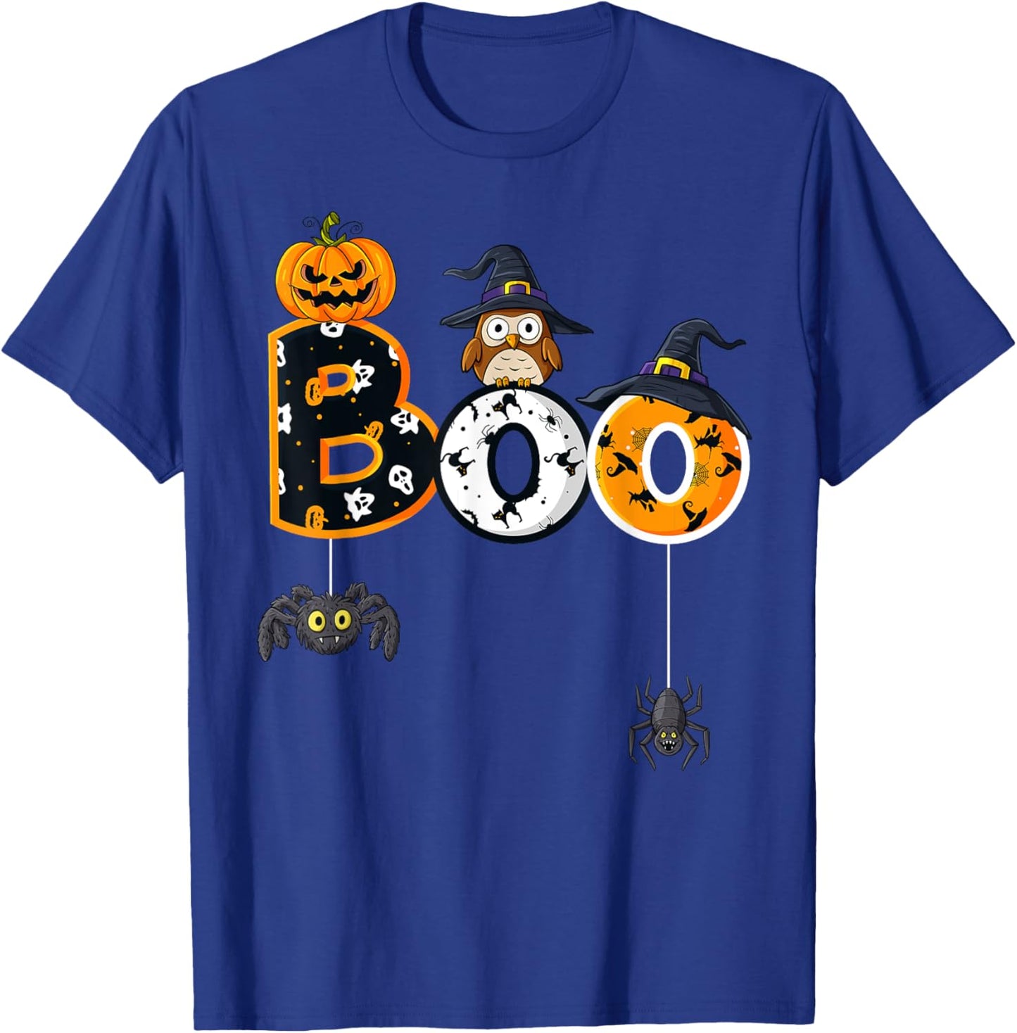 Halloween Boo Owl With Witch Hat Spiders Boys Girls Kids T-Shirt - T-Shirt | Royal