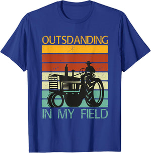 Funny Puns Outstanding in My Field Farms Tractors T-Shirt - T-Shirt | Royal