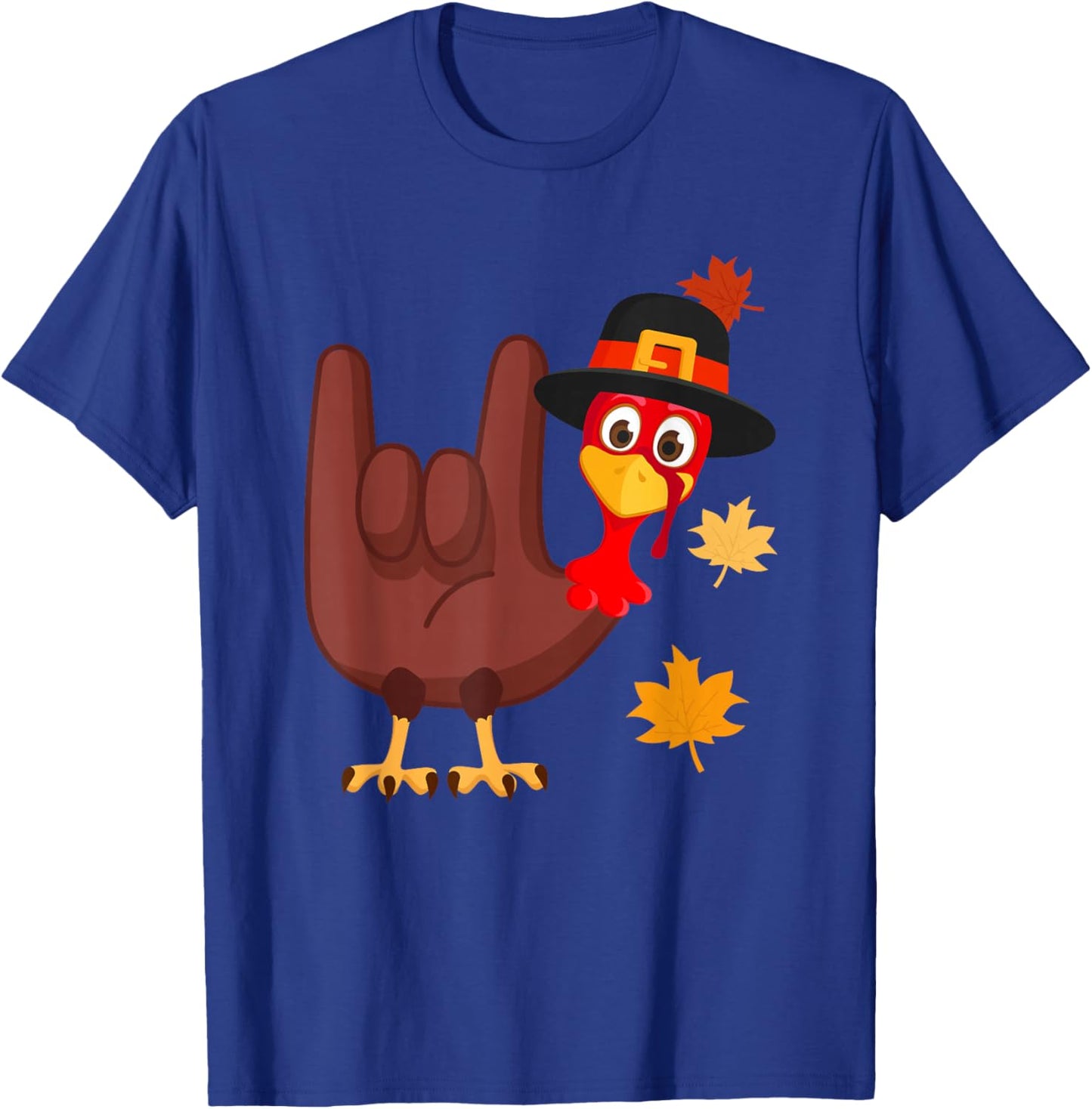 Zone - 365 Thanksgiving ASL Funny Turkey -Adults Black Modern Cartoon T-Shirt - T-Shirt | Royal
