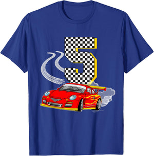 I am 5 Years Old Racing Car Boys Kids Crew 5th Birthday Race T-Shirt - T-Shirt | Royal