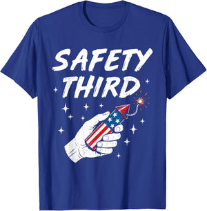 Safety Fireworks Firecracker Funny 4th of July Patriotic USA T-Shirt - T-Shirt | Royal