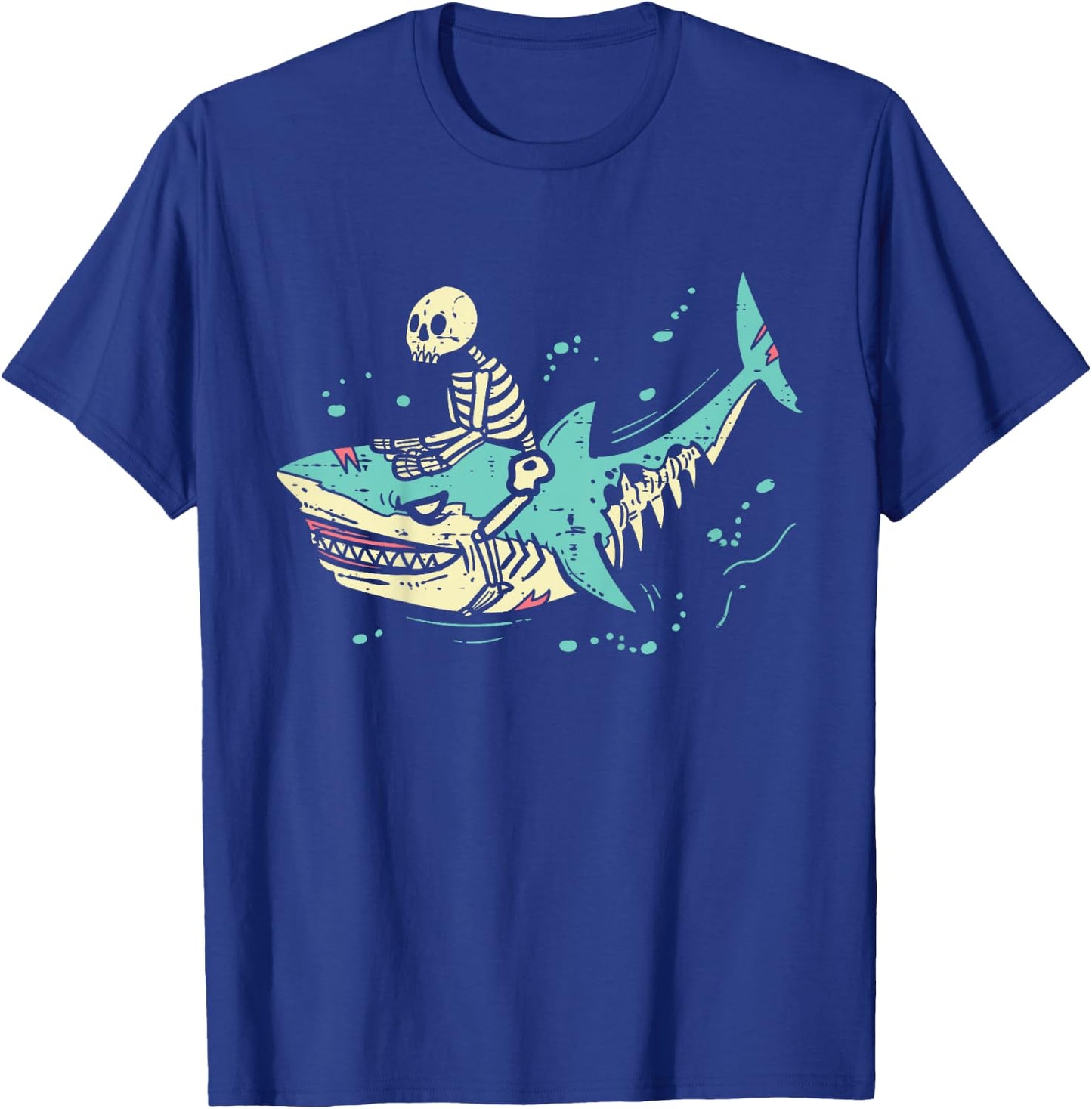 Kids Skeleton Riding Shark Spooky Halloween Toddler Boys Kids T-Shirt - T-Shirt | Royal