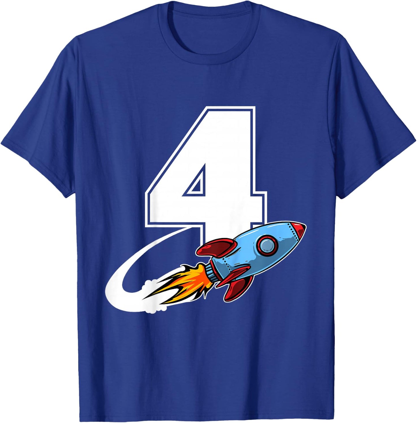 Outer Space 4 Year Old 4th Birthday Four Rocket Ship Party T-Shirt - T-Shirt | Royal