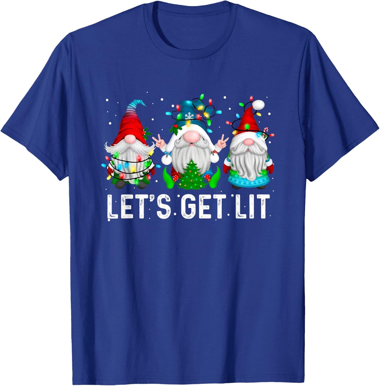 Let's Get Lit Funny Gnome Christmas Drinking Xmas Lights T-Shirt - T-Shirt | Royal