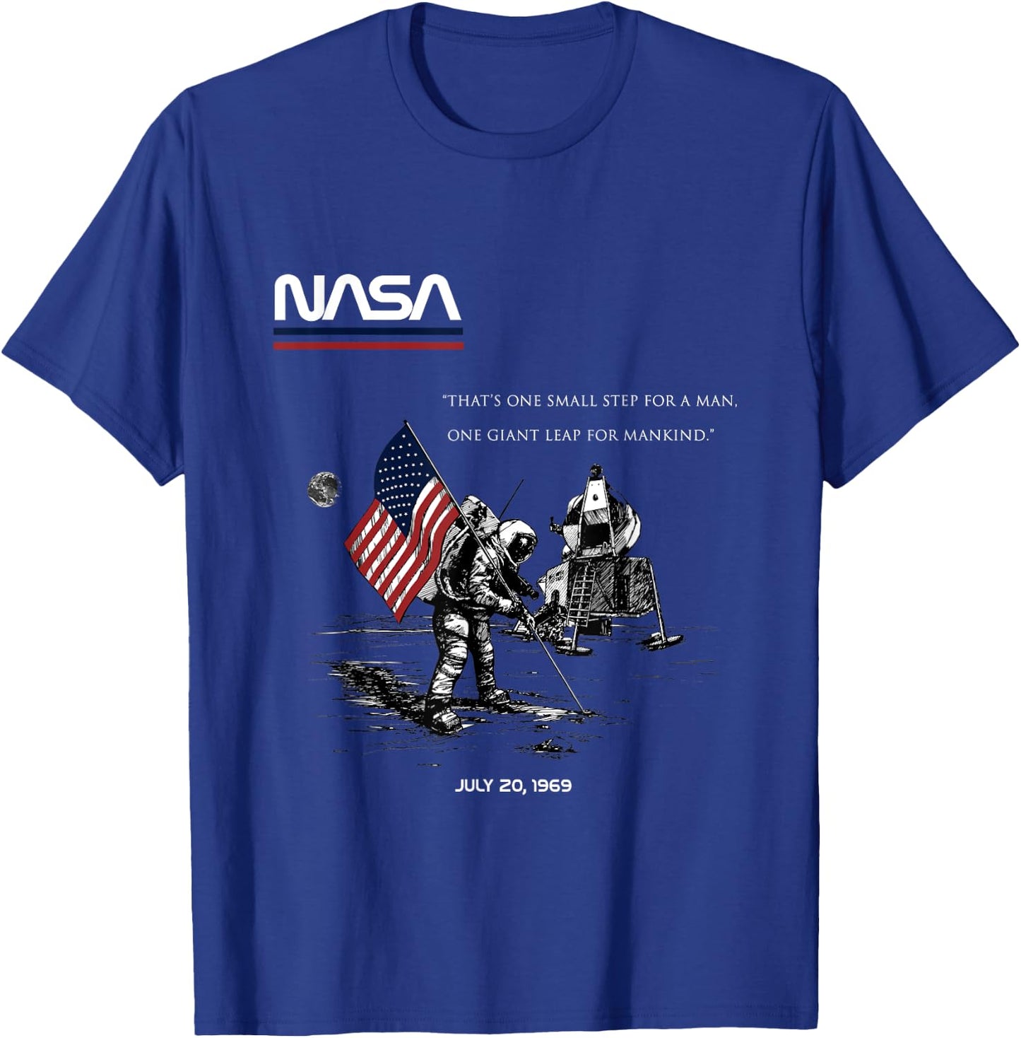 NASA Apollo 11 Mission first Moon landing July 20,1969 Retro T-Shirt - T-Shirt | Royal
