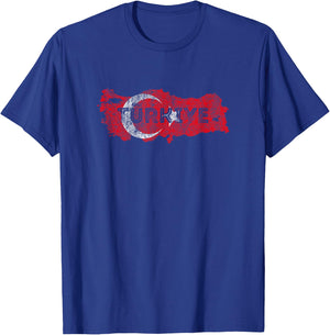 Turkish Map and Flag Souvenir - Distressed Turkiye T-Shirt - T-Shirt | Royal