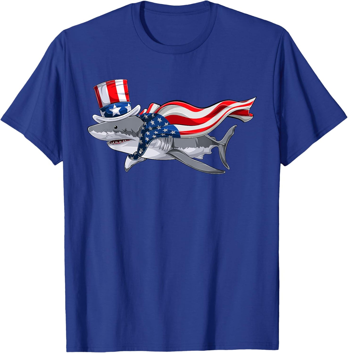 Shark For Boys, Kids American Flag Fourth Of July T-Shirt - T-Shirt | Royal