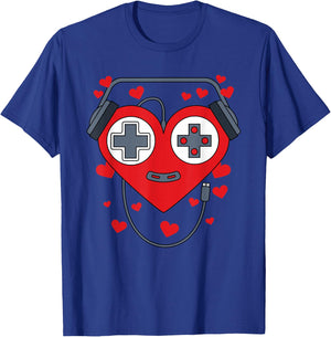 Gamer Heart Gift - Game Lover Men Kids Boys Valentines Day T-Shirt - T-Shirt | Royal