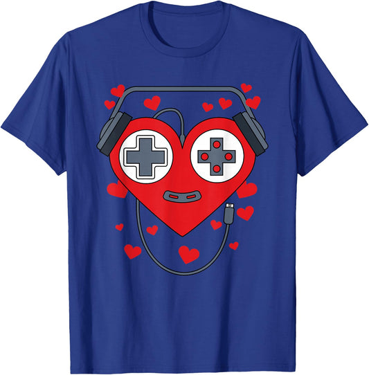 Gamer Heart Gift - Game Lover Men Kids Boys Valentines Day T-Shirt - T-Shirt | Royal
