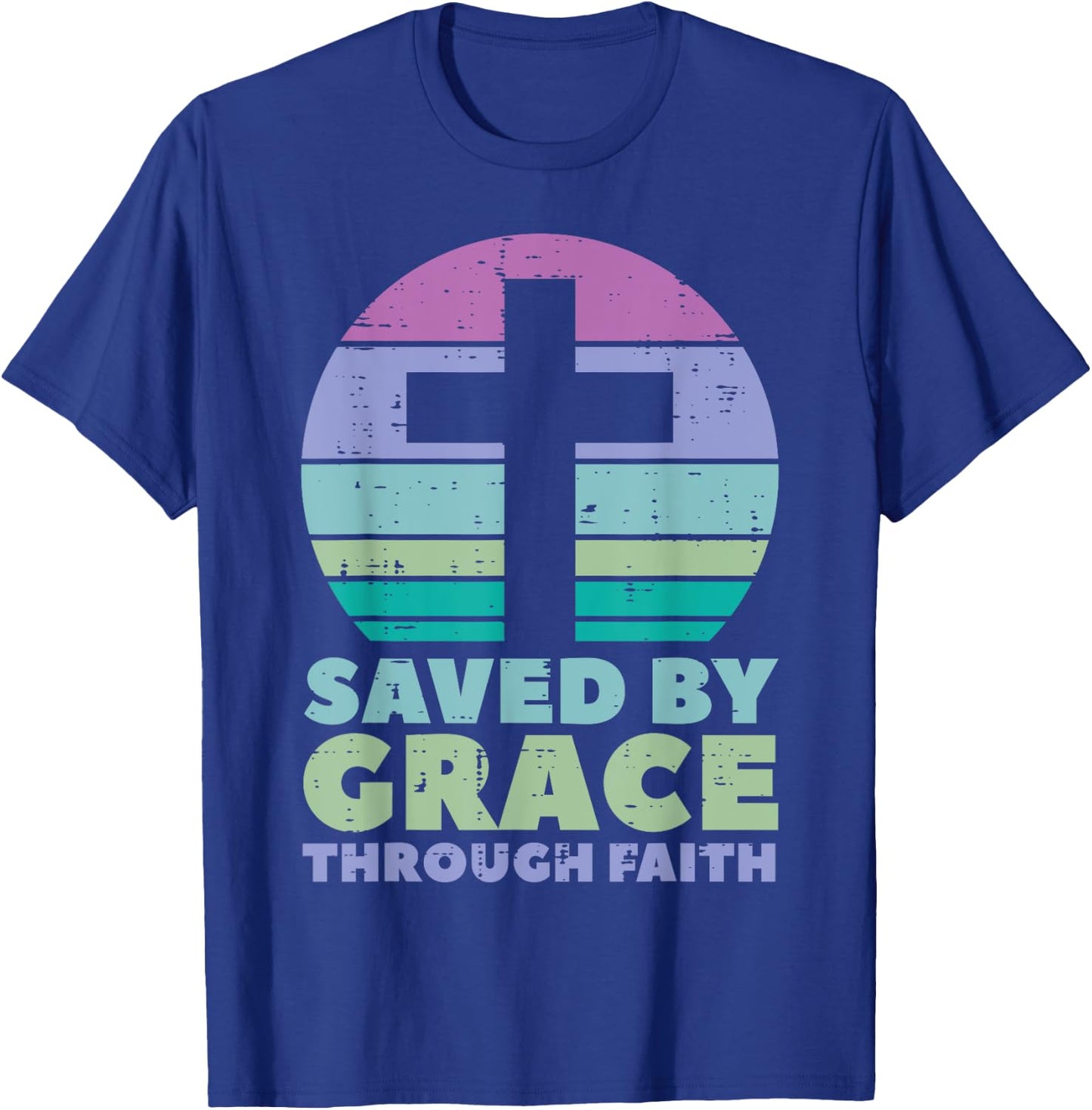 Cross Saved By Grace God Jesus Christian Men Women Kids T-Shirt - T-Shirt | Royal