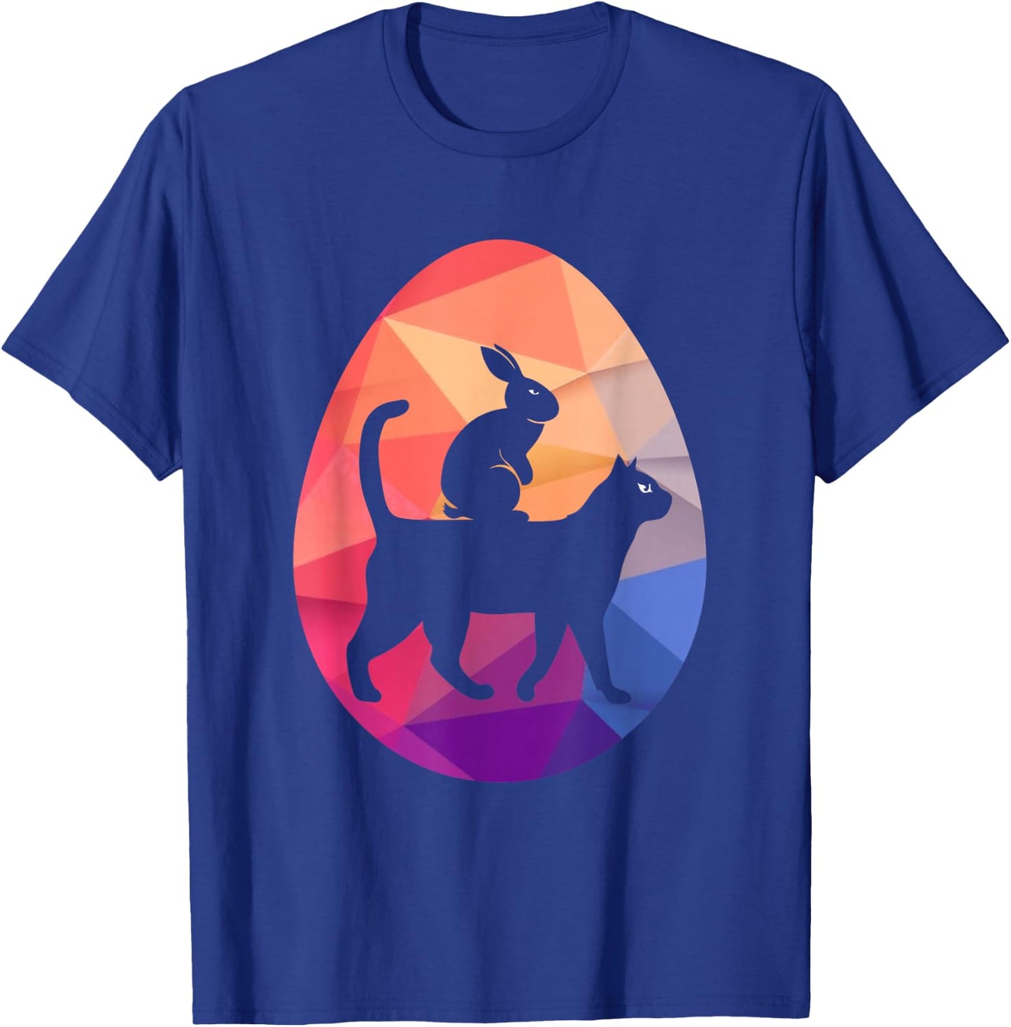 Vintage Retro Bunny Riding Cat Easter Egg Hunt Men Women Kid T-Shirt - T-Shirt | Royal
