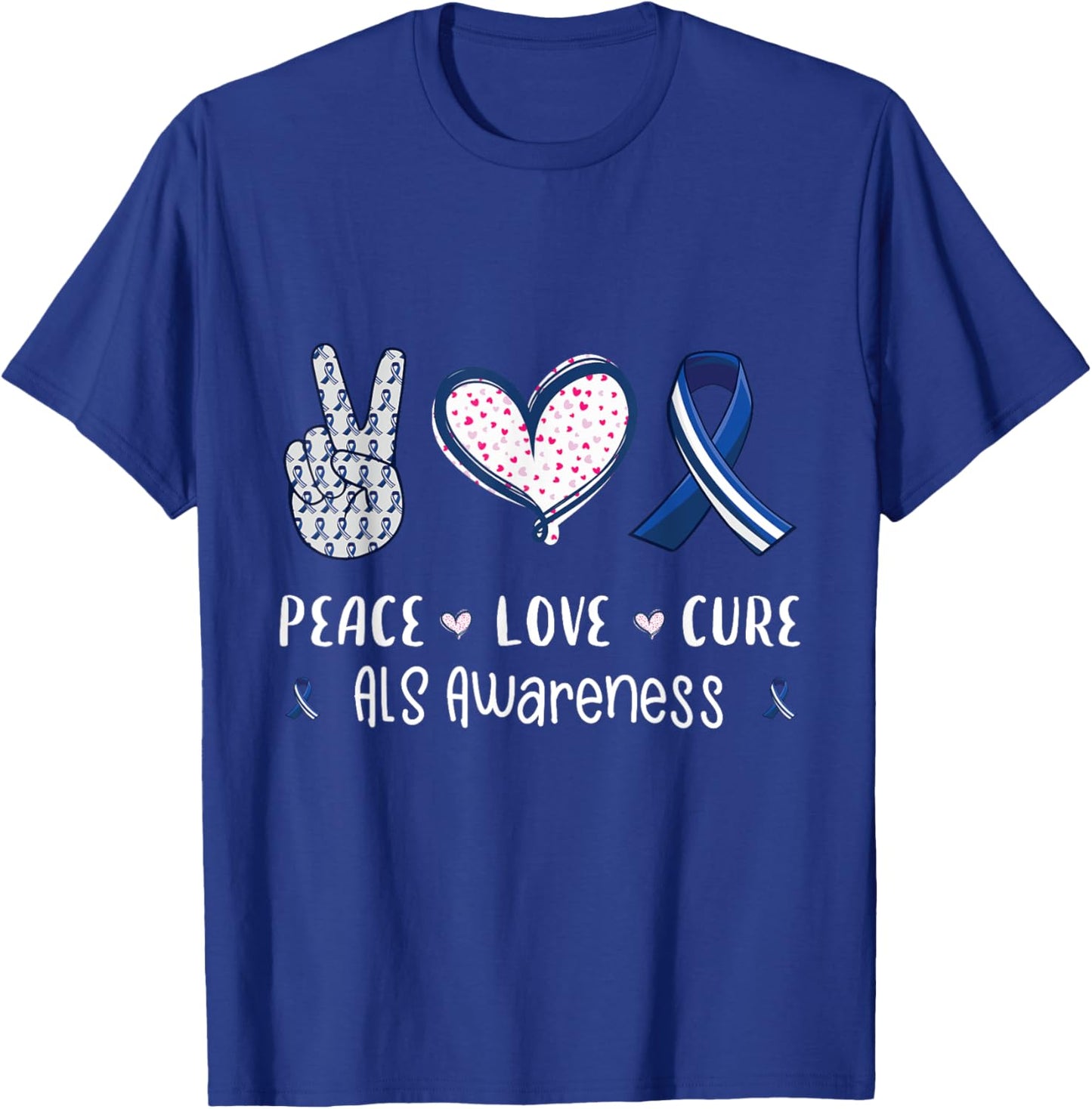 Peace Love cure ALS awareness men women kids ALS T-Shirt - T-Shirt | Royal