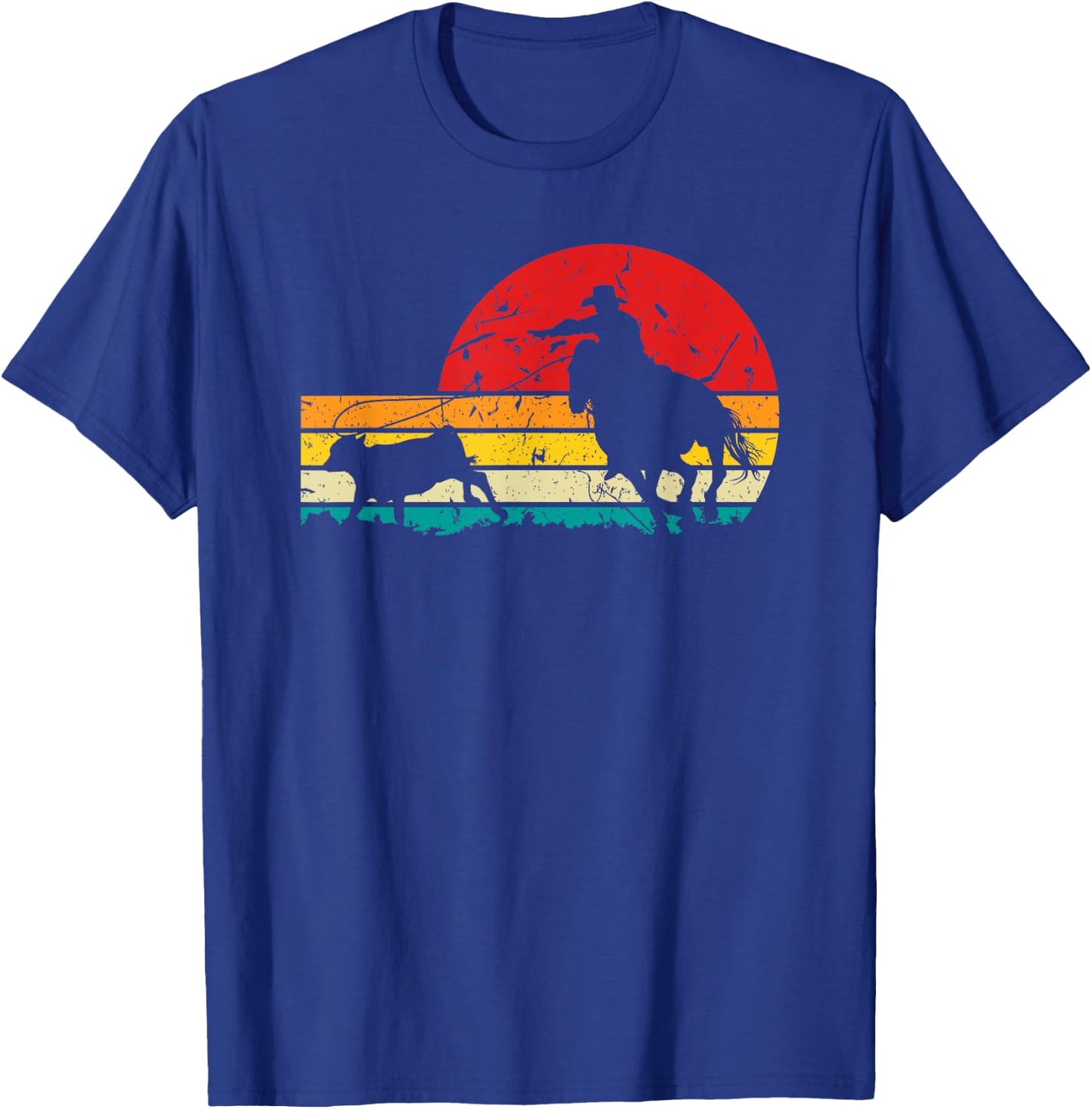 Breakaway Roping Cowboy Retro Rodeo Graphic Calf Roping T-Shirt - T-Shirt | Royal