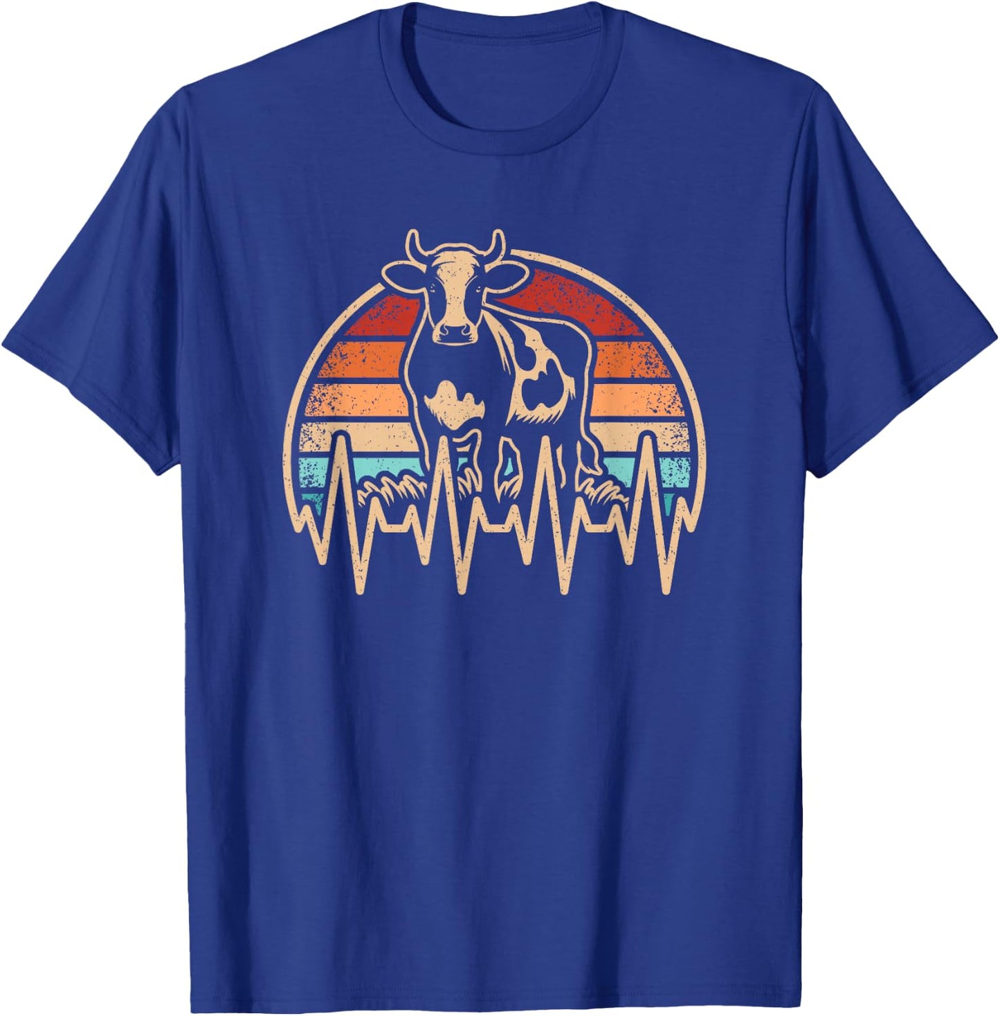 Retro Cow Heartbeat Farming Farmer Vintage Men T-Shirt - T-Shirt | Royal