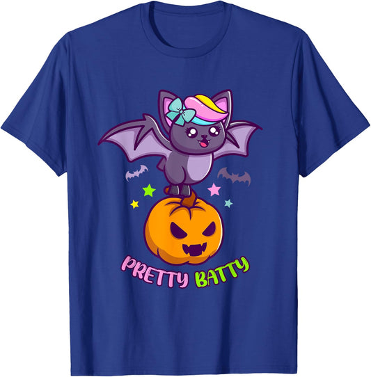 Funny Pun Pretty Batty Vampire Bat Halloween Girl T-Shirt - T-Shirt | Royal