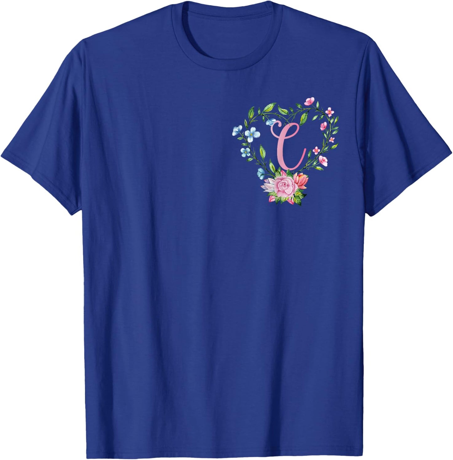 Letter C Initial C Flower Present Monogram C Monogrammed C T-Shirt - T-Shirt | Royal