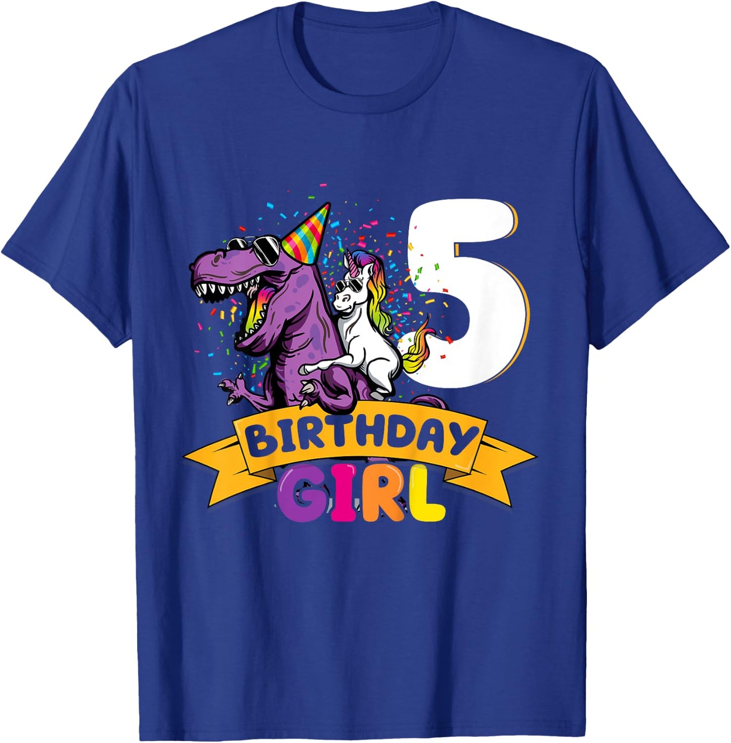 Dinosaur Unicorn 5 Birthday Decoration 5 Dino Girl 5 Years T-Shirt - T-Shirt | Royal