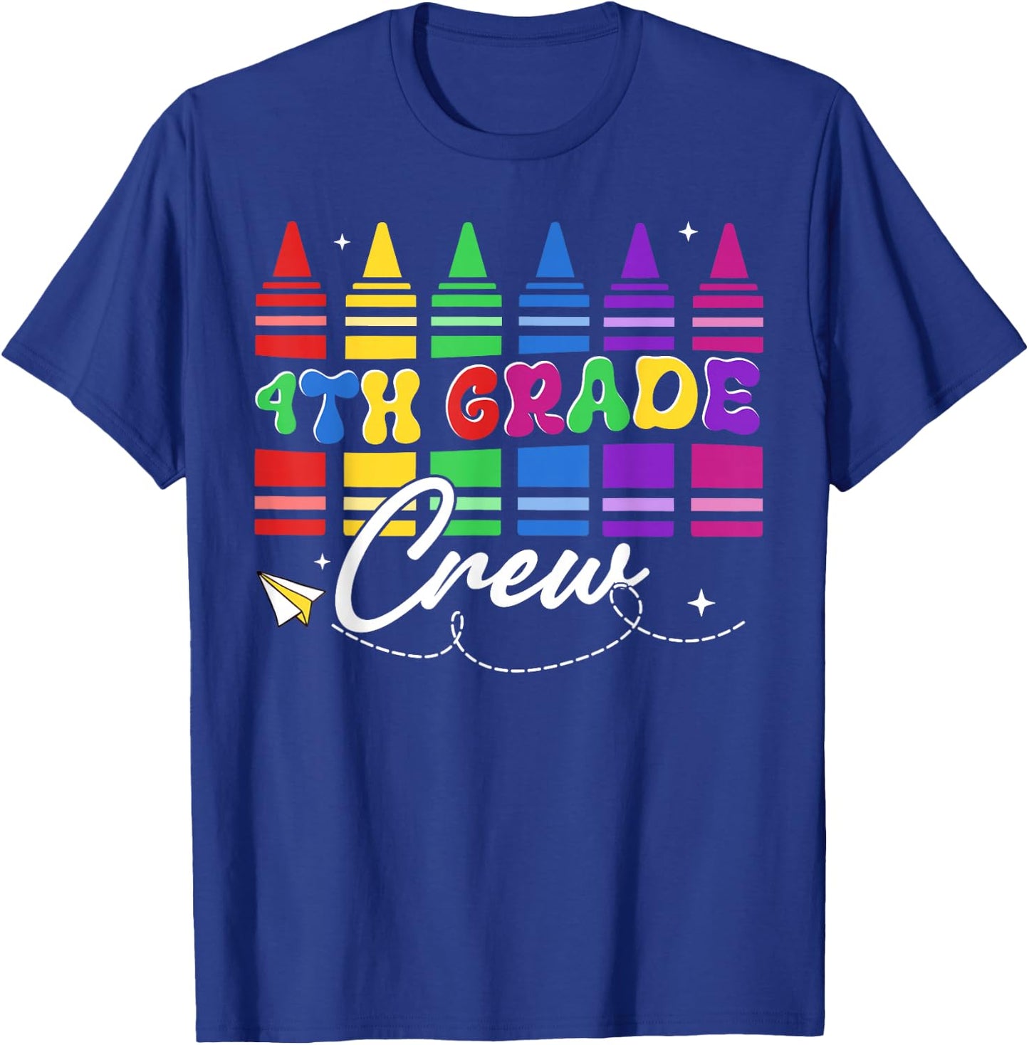 4th Grade Crew Retro Crayon Back to School Boy Girl Teacher T-Shirt - T-Shirt | Royal