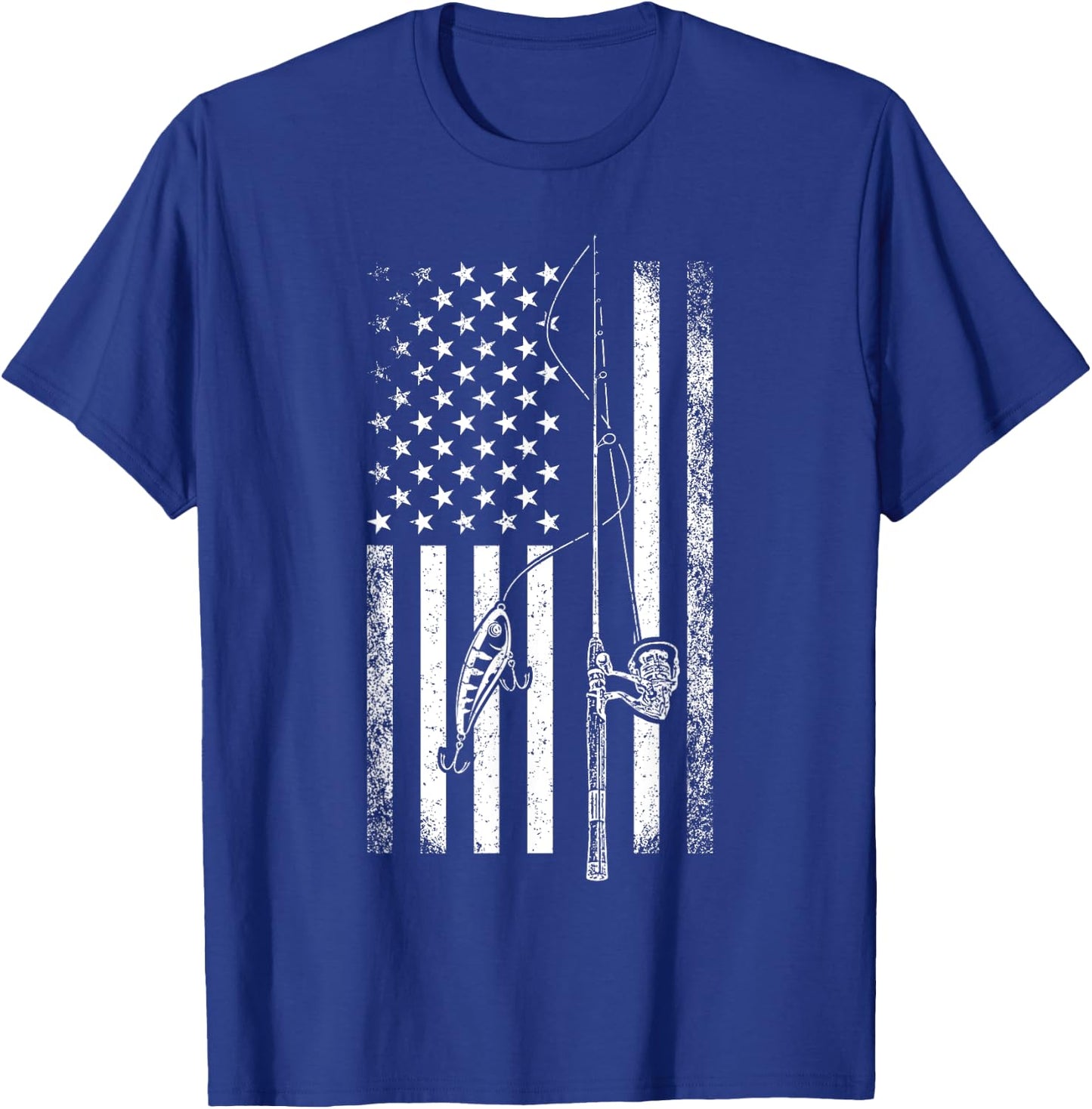 American Flag Fishing Rod USA Patriotic Fishing Lover Women Girls Kids Men T-Shirt - T-Shirt | Royal