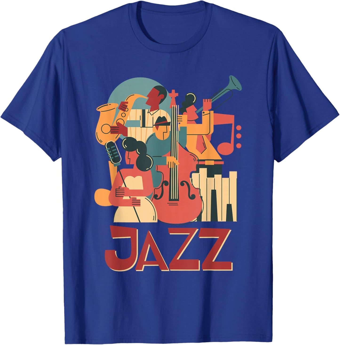 Jazz Musicians Orchestra Playing On Stage Smooth Jazz T-Shirt - T-Shirt | Royal