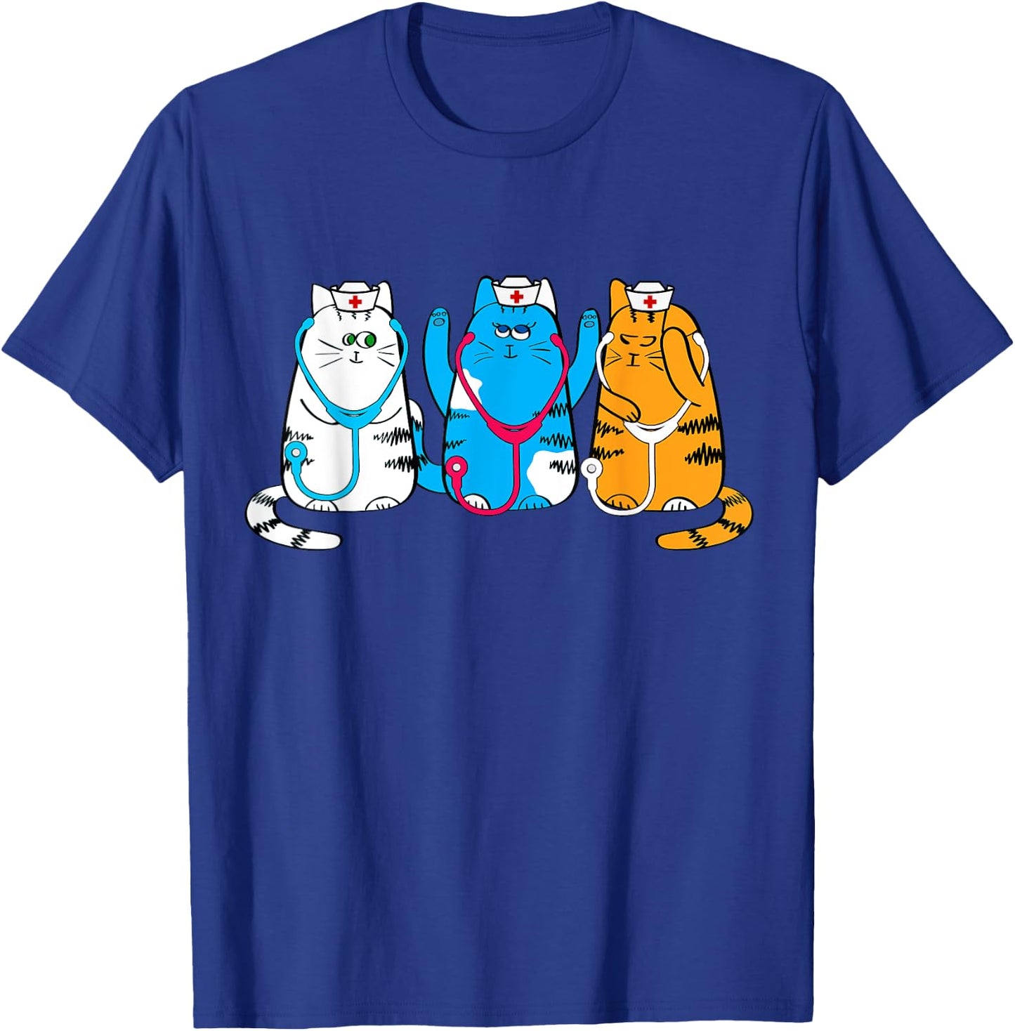 Nurse Cats Cute Nurse Practitioners with Stethoscope Art T-Shirt - T-Shirt | Royal