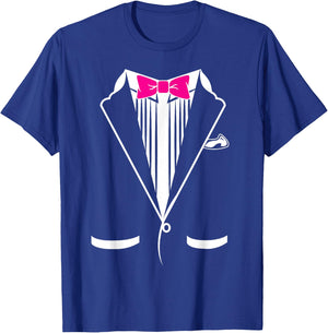 Tuxedo Dress , Pink Bow Tie Groom Wedding Gift T-Shirt - T-Shirt | Royal